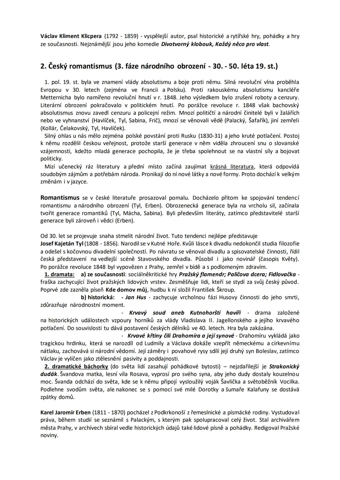 # 5. České národní obrození, český romantismus, počátky
realismu v české literatuře
1. České národní obrození (70. léta 18. st. - pol. 19.