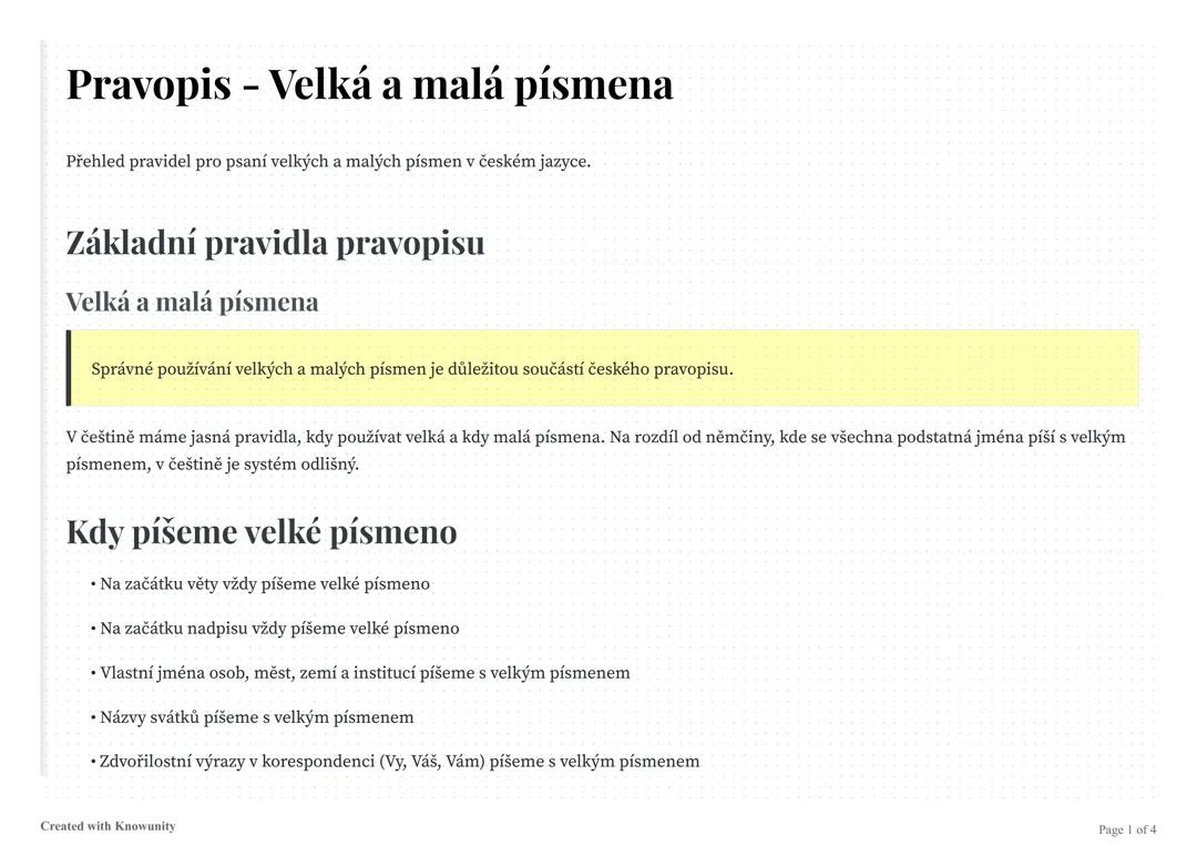 Pravopis - Velká a malá písmena