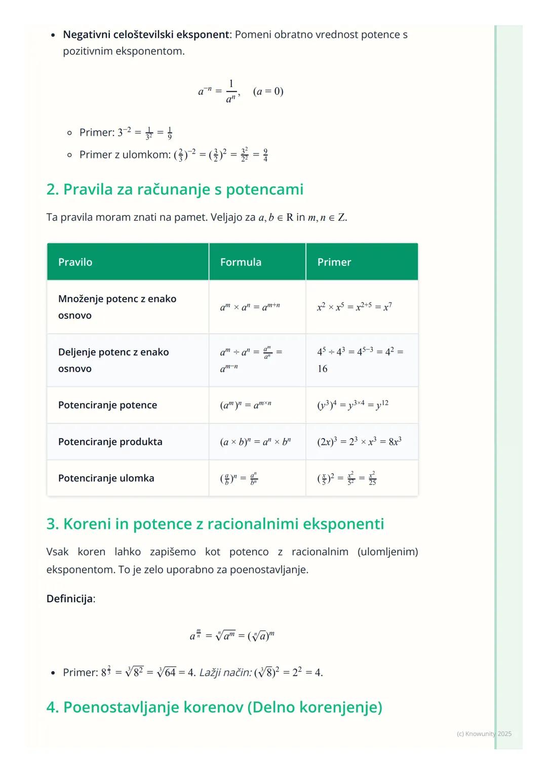 # Potence in koreni
Uvod v potence in korene
Potence in koreni so temeljni del algebre. Potenciranje je v bistvu krajši zapis
za večkratno