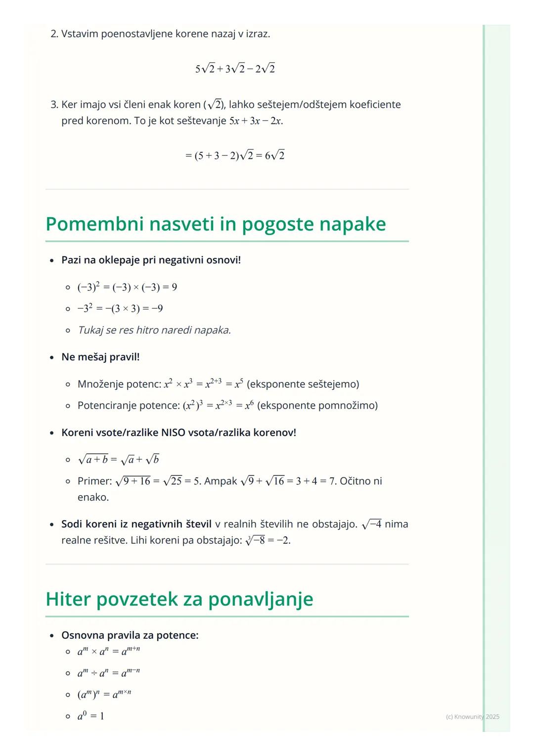 # Potence in koreni
Uvod v potence in korene
Potence in koreni so temeljni del algebre. Potenciranje je v bistvu krajši zapis
za večkratno