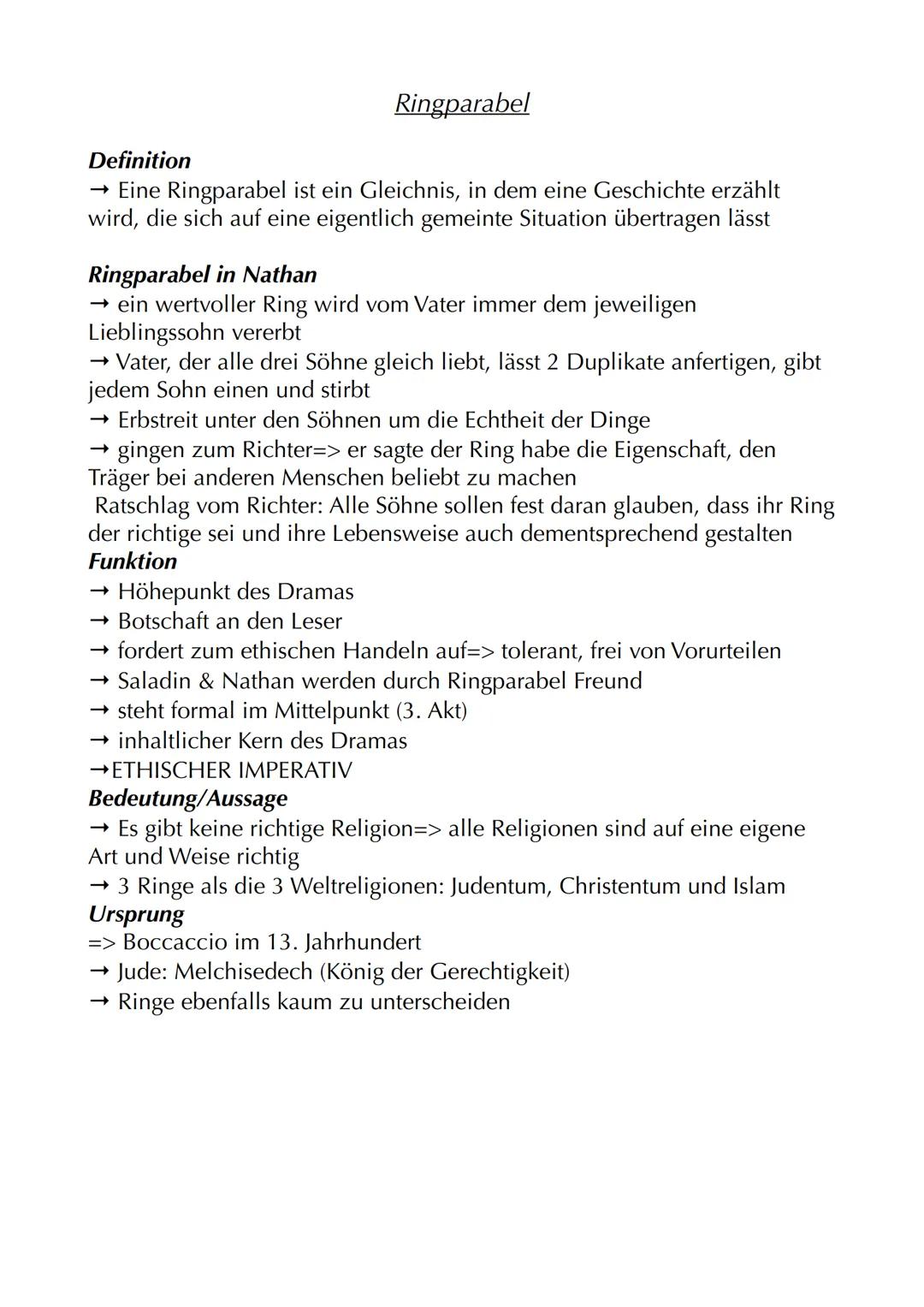 # Nathan der Weise
Autor: Gotthold Ephraim Lessing
Jahr: 1779
Textsorte: Dramatisches Gedicht
Aufbau: 5 Aufzüge/Akte mit jeweiligen Auftrit