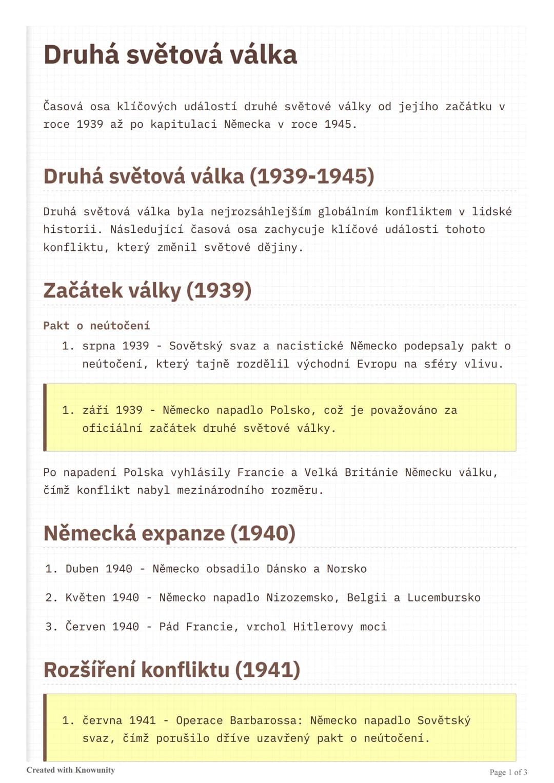 Druhá světová válka
Časová osa klíčových událostí druhé světové války od jejího začátku v
roce 1939 až po kapitulaci Německa v roce 1945.
Dr