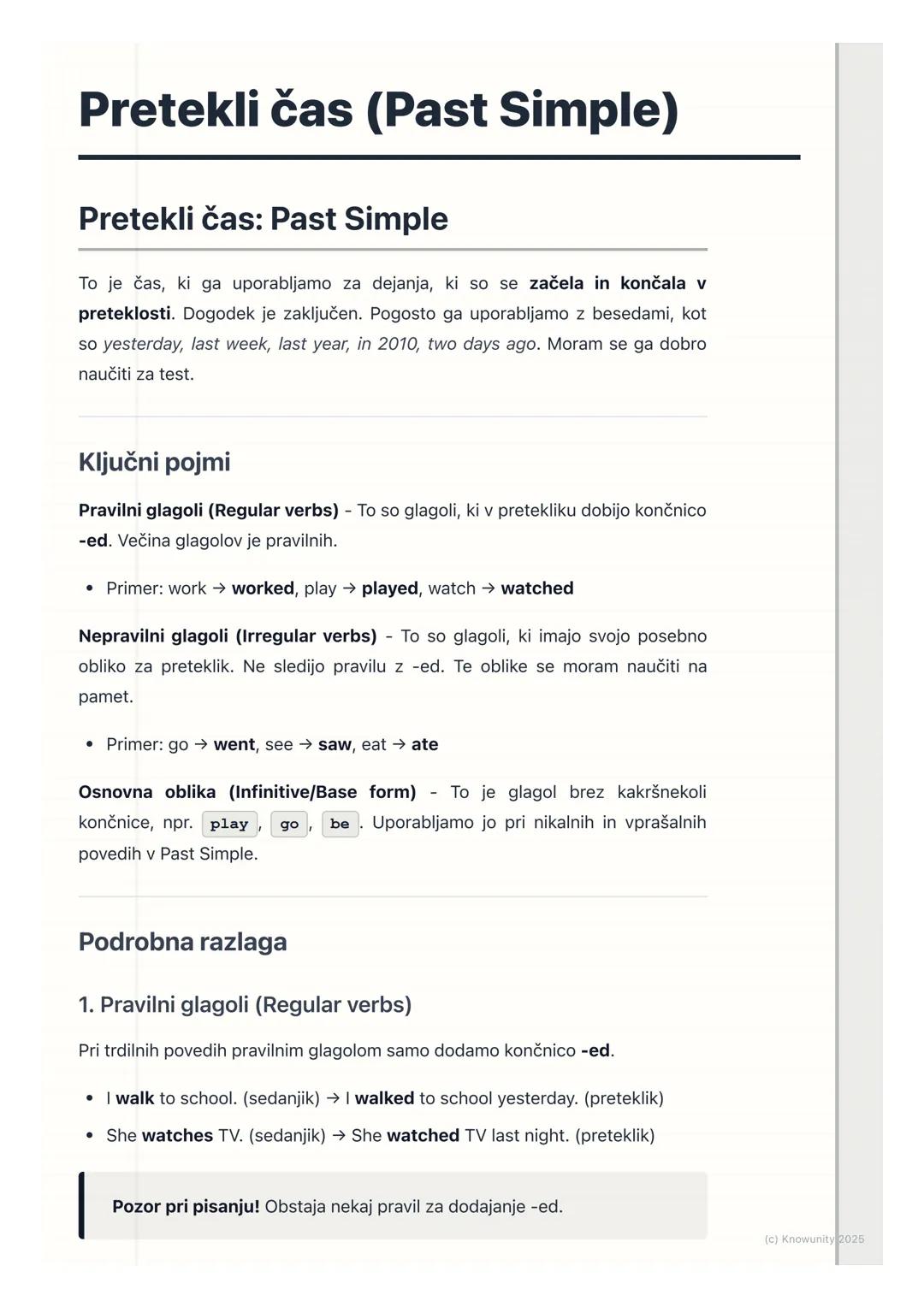 # Pretekli čas (Past Simple)
Pretekli čas: Past Simple
To je čas, ki ga uporabljamo za dejanja, ki so se začela in končala v
preteklosti.