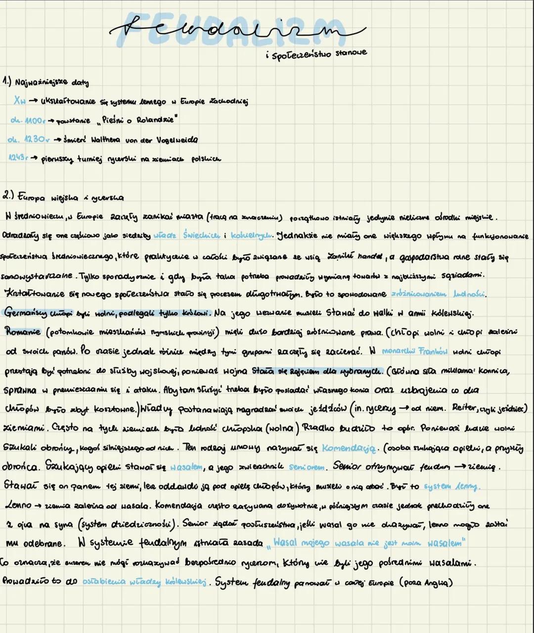 # feudalizm
i społeczeństwo stanowe
1.) Najważniejsze daty
Xw ukstartowanie się systemu lemego w Europie Zachodniej
ode. MOO powstanie Pieś