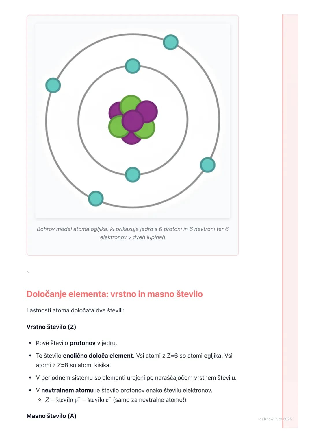 # Zgradba atoma
## Osnove zgradbe atoma
Atom je osnovni gradnik snovi. Vse okoli nas je sestavljeno iz atomov. Zgradba
atoma določa, kako