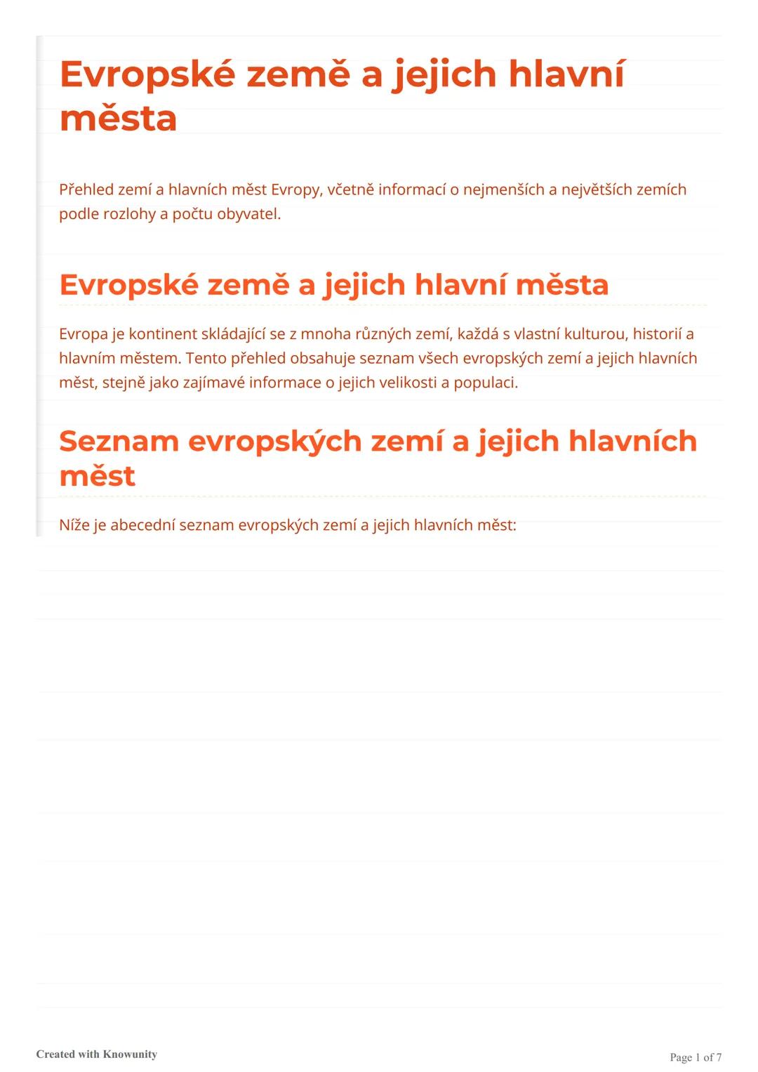 Evropské země a jejich hlavní města