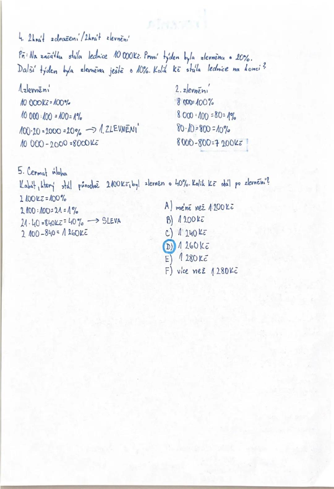 --- OCR Start ---
Procenta
převody procent $100\%=1=\frac{1}{1}$
$50\%=0,5=\frac{1}{2}$
$33\%(30\%)=O_{1}3=\frac{1}{3}$
$25\%=d_{1}25=\frac{
