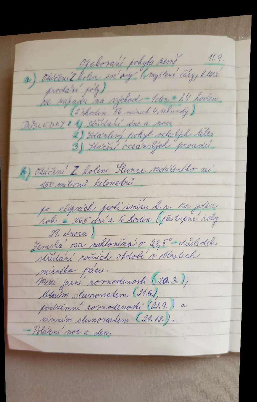 Opakování pohybu země že 6. Třídy