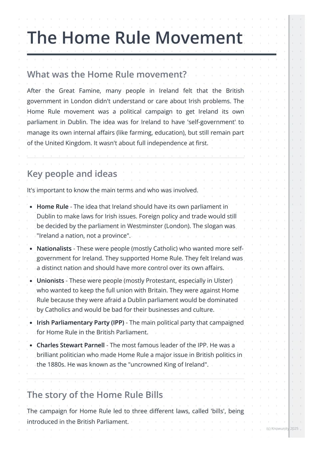 # The Home Rule Movement
What was the Home Rule movement?
After the Great Famine, many people in Ireland felt that the British
government