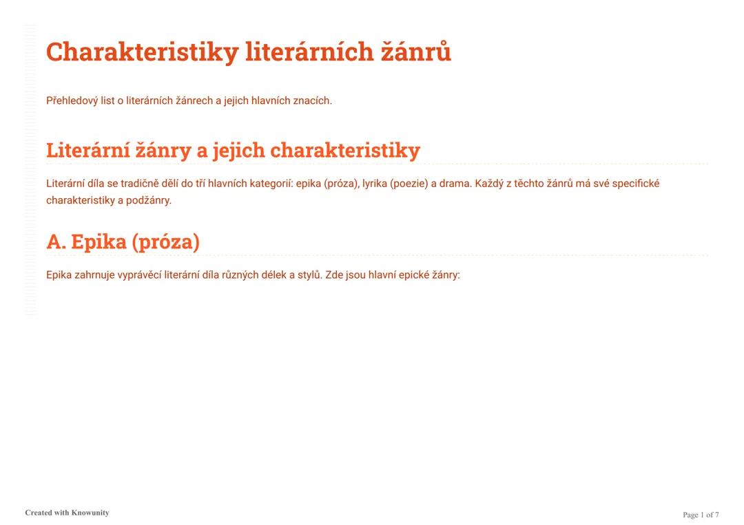 Klíčové vlastnosti literárních žánrů