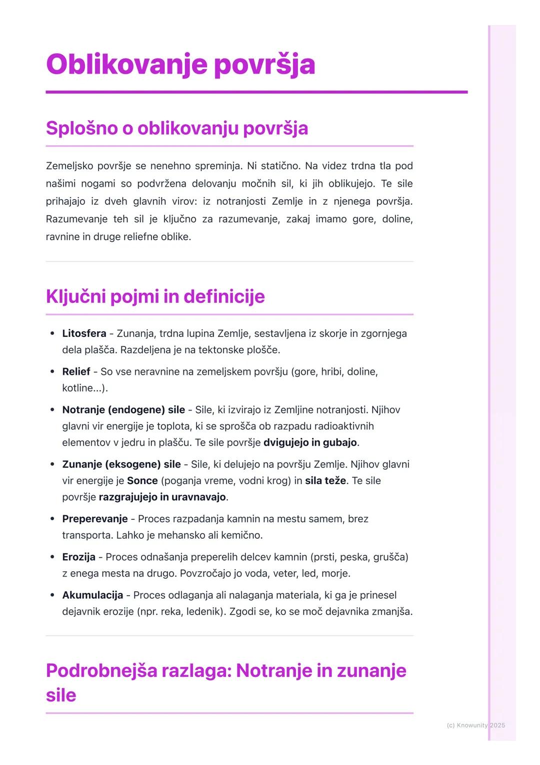 # Oblikovanje površja
Splošno o oblikovanju površja
Zemeljsko površje se nenehno spreminja. Ni statično. Na videz trdna tla pod
našimi nog