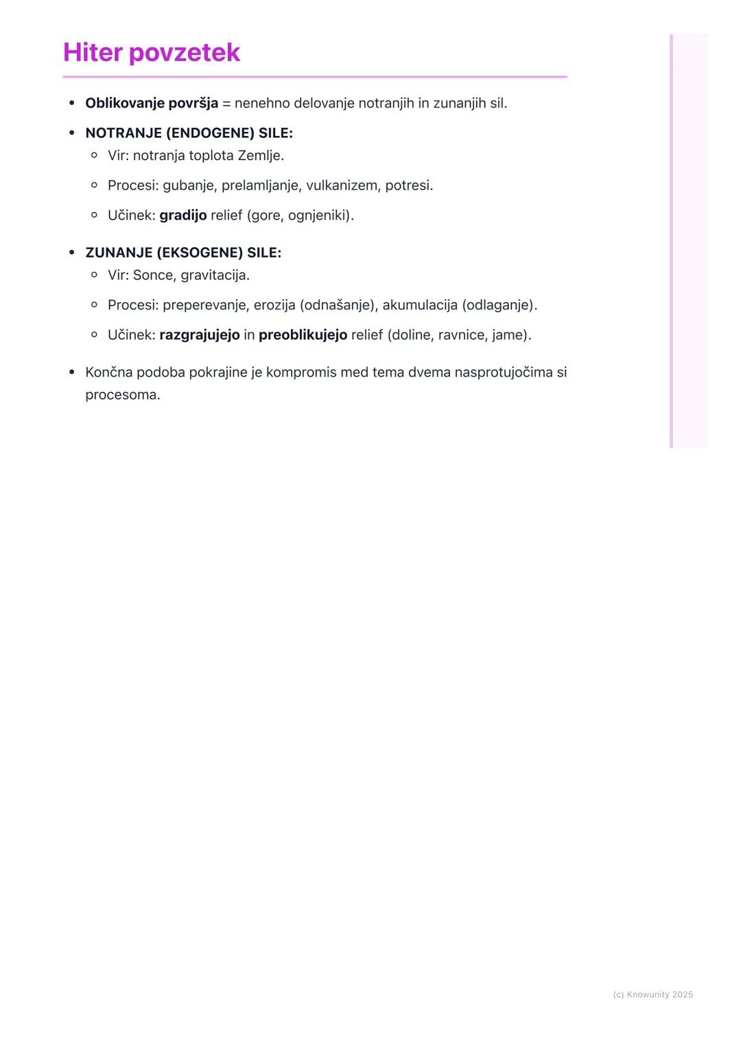 # Oblikovanje površja
Splošno o oblikovanju površja
Zemeljsko površje se nenehno spreminja. Ni statično. Na videz trdna tla pod
našimi nog