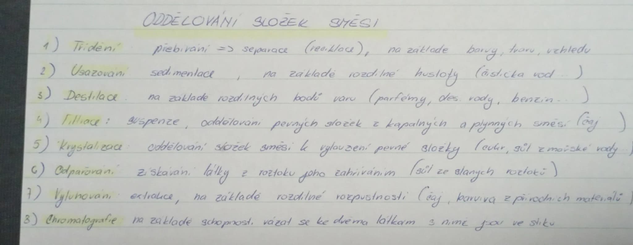 Oddělování složek směsi – strana 1
