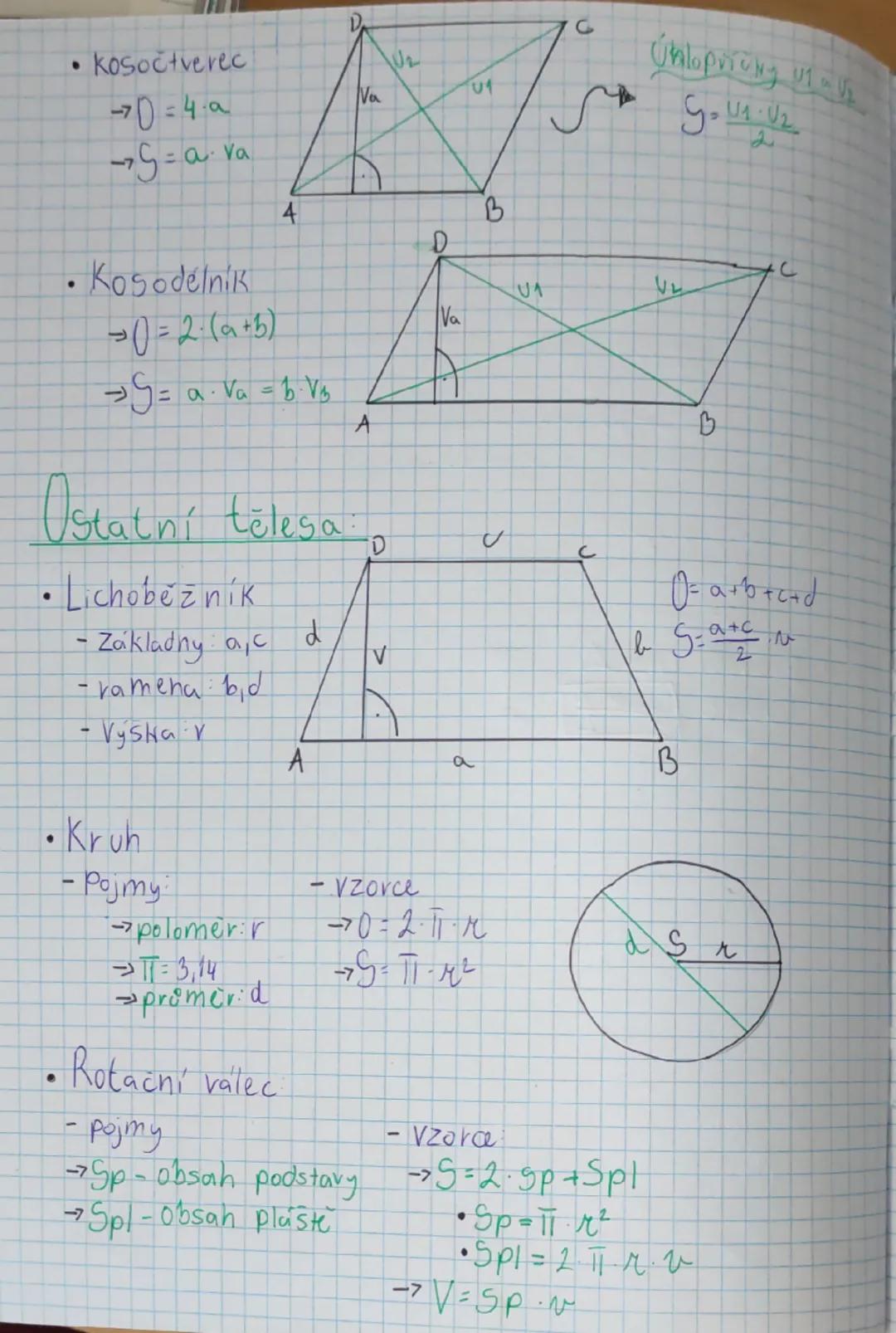 --- OCR Start ---
Geometrické
Vzorce
Trojúhelníky:
• Pravoúhlý trojúhelník:
- Pythagorova veta: $c^{2}=a^{2}+b^{2}$
($a^{2}=c^{2}-b^{2}$)
C