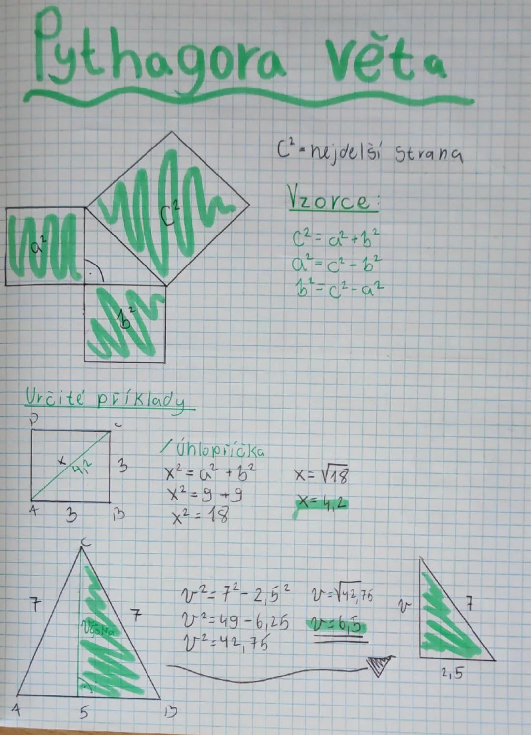 --- OCR Start ---
Geometrické
Vzorce
Trojúhelníky:
• Pravoúhlý trojúhelník:
- Pythagorova veta: $c^{2}=a^{2}+b^{2}$
($a^{2}=c^{2}-b^{2}$)
C