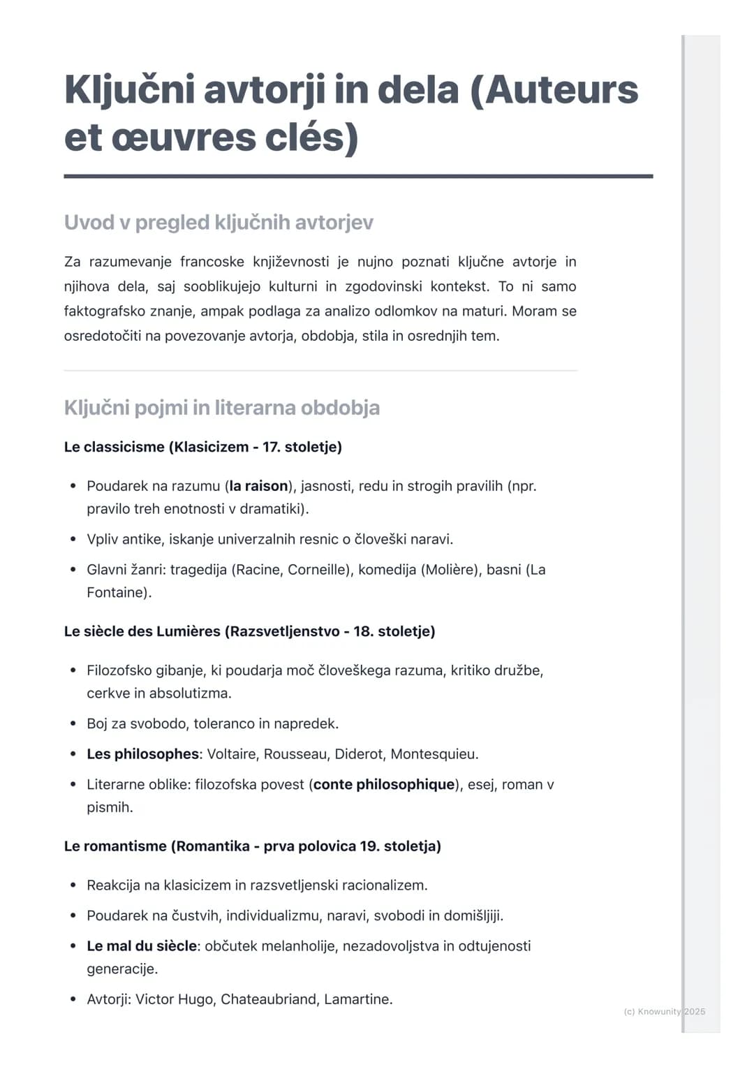 # Ključni avtorji in dela (Auteurs
et œuvres clés)
Uvod v pregled ključnih avtorjev
Za razumevanje francoske književnosti je nujno poznati