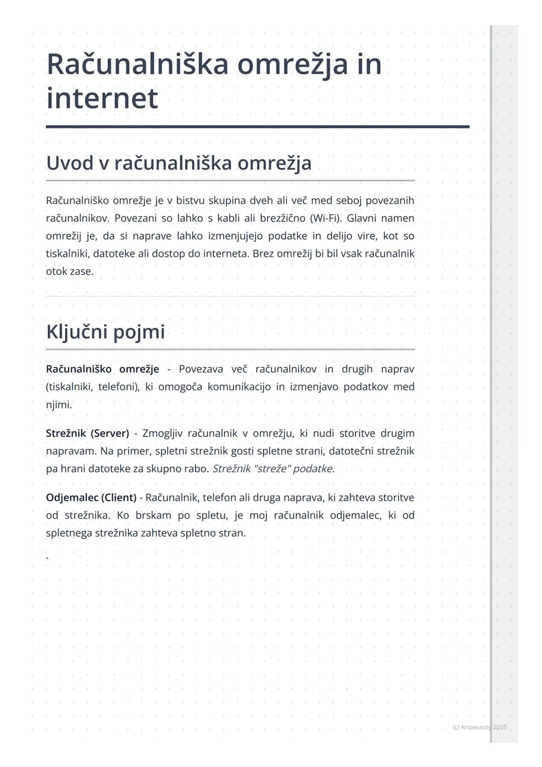 # Računalniška omrežja in
internet
Uvod v računalniška omrežja
Računalniško omrežje je v bistvu skupina dveh ali več med seboj povezanih
r