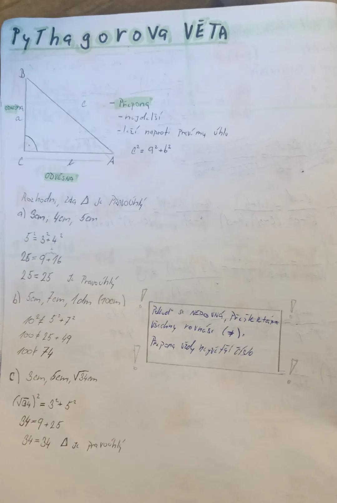 # Pythagorova VĚTA
B
ODVESPA
a
C
- Prepong
-hajdelší
-kží naproti pravímu úhlu
$02=9²+62$
C
t
A
ODVESNA
Rozhodni, zda A JE PRAVOULIY
a) 30m,