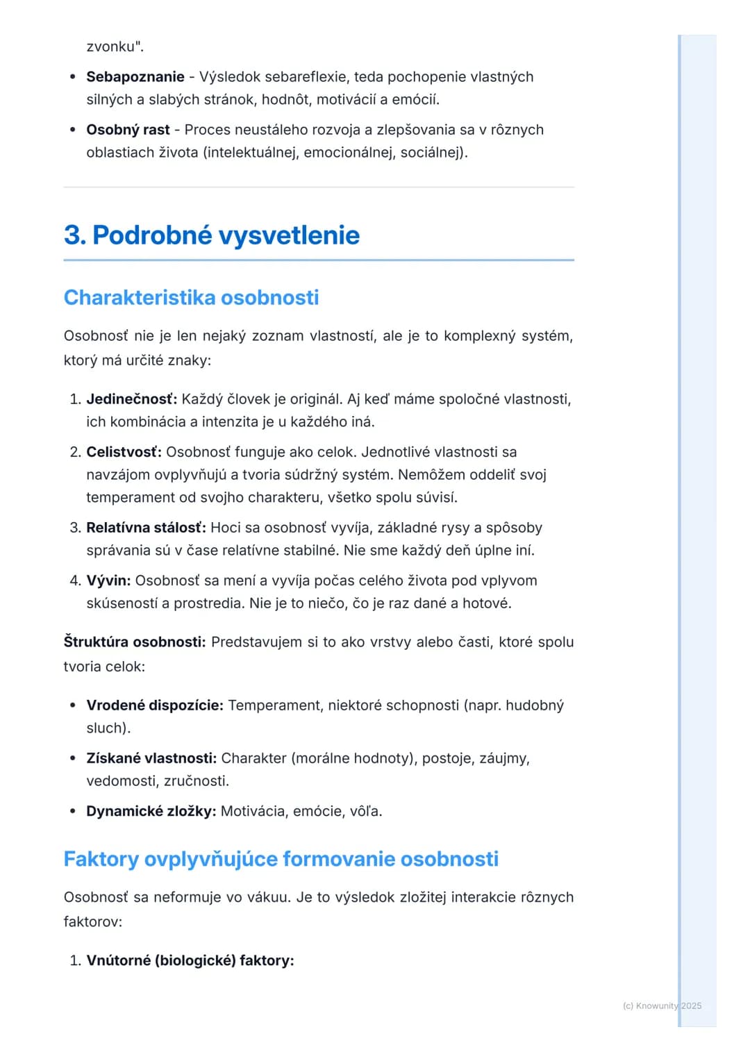 # Osobnosť a jej rozvoj
1. Prehľad / úvod
Táto téma je pre mňa dosť dôležitá, lebo sa týka toho, kto sme a prečo sa
správame tak, ako sa s