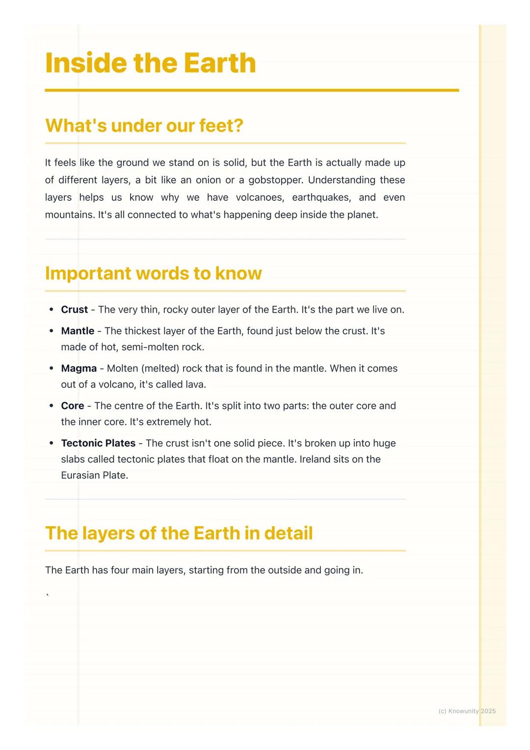 # Inside the Earth
## What's under our feet?
It feels like the ground we stand on is solid, but the Earth is actually made up
of different