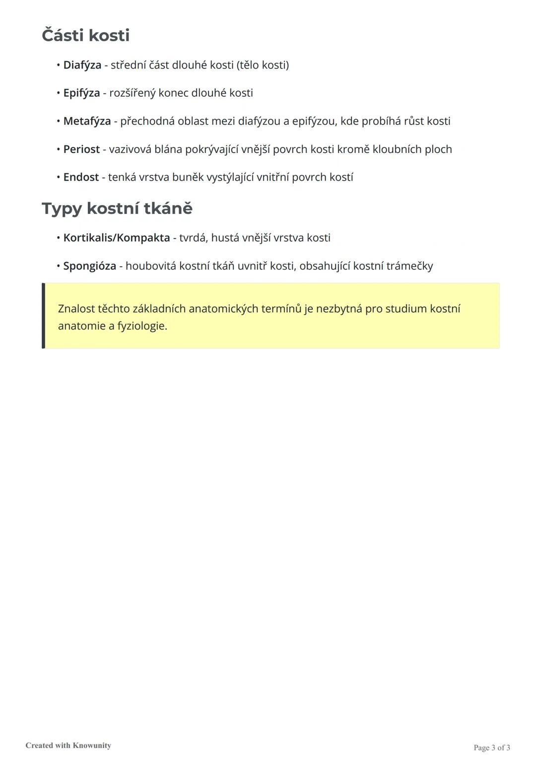 # Slovíčka - kosti
Anatomické základy kostí - slovíčka Latina - Čeština
# Anatomické základy: Kosti
## Odborné termíny a jejich význam
N