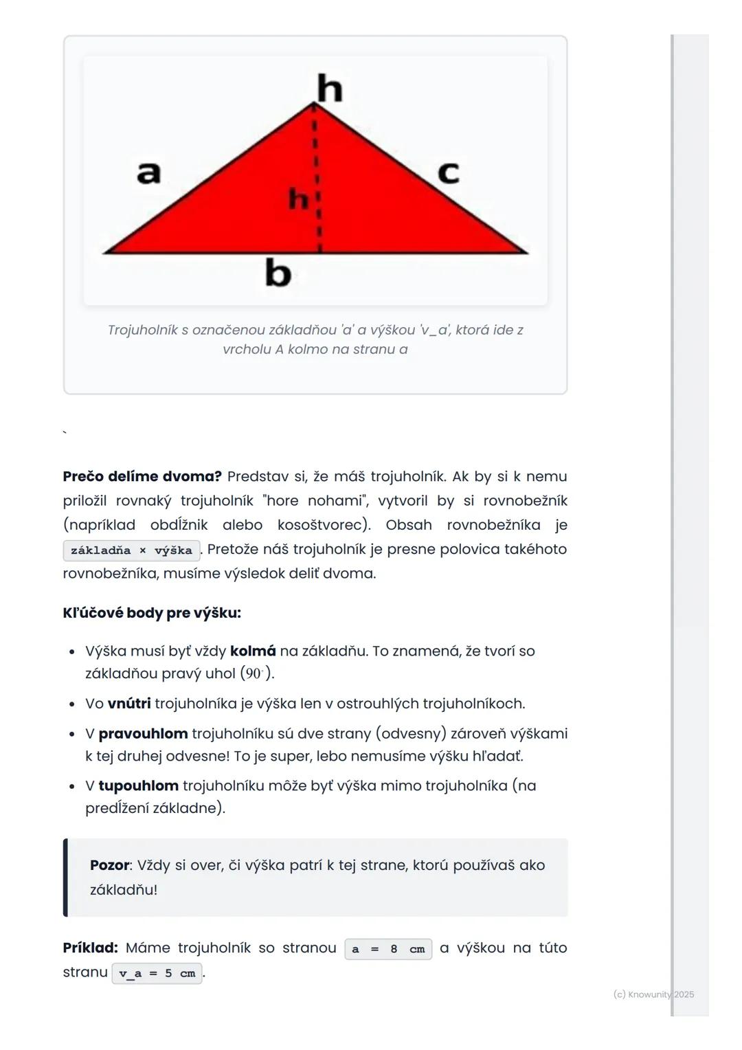 # Obvod a obsah trojuholníka
## 1. Prehľad / Úvod
Dnes sa budeme učiť o trojuholníkoch, čo je super dôležité v
matematike! Trojuholníky sú