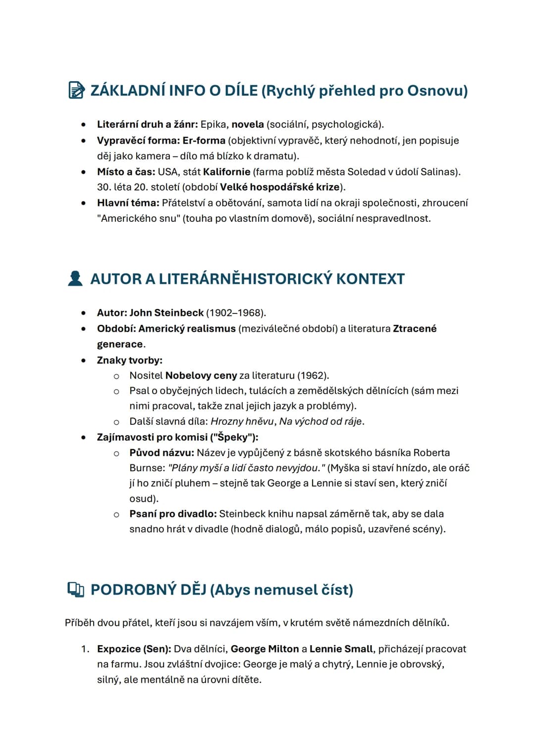 # ZÁKLADNÍ INFO O DÍLE (Rychlý přehled pro Osnovu)
- Literární druh a žánr: Epika, novela (sociální, psychologická).
- Vypravěcí forma: Er-