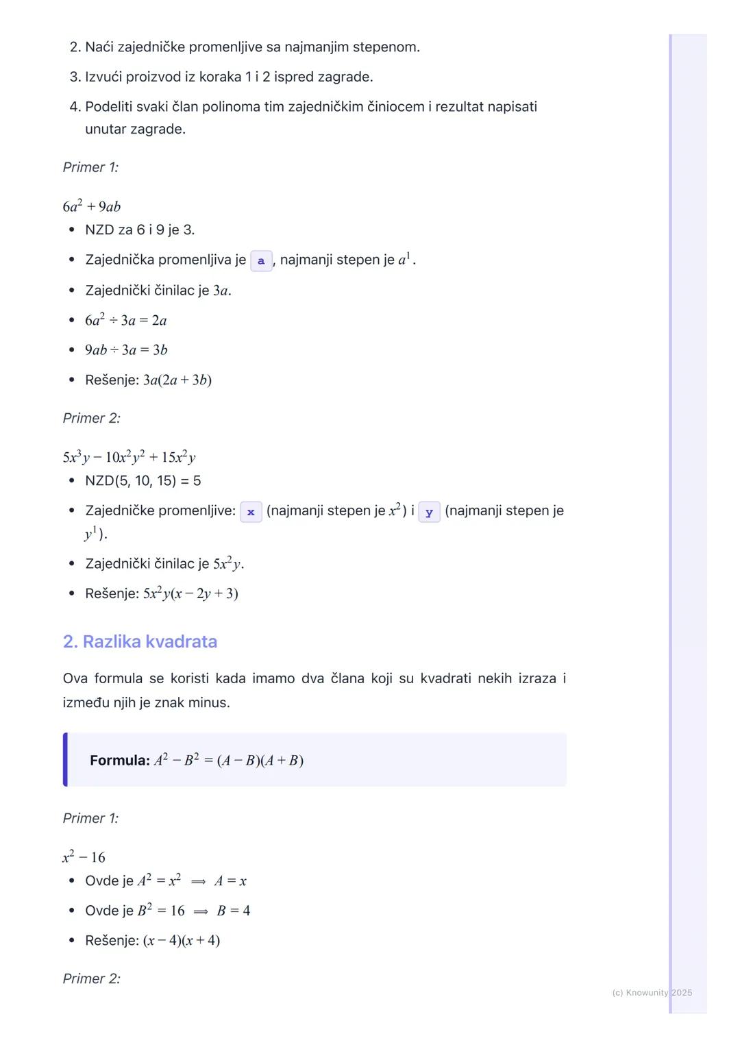 # Rastavljanje polinoma na
činioce
Uvod u rastavljanje polinoma
Rastavljanje polinoma na činioce (ili faktorizacija) je proces pisanja pol
