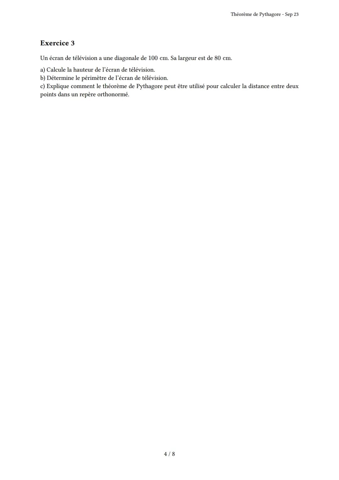 # Théorème de Pythagore
Généré par Knowunity.fr - Sep 23
Description: Cet examen évalue votre compréhension du Théorème de Pythagore et de